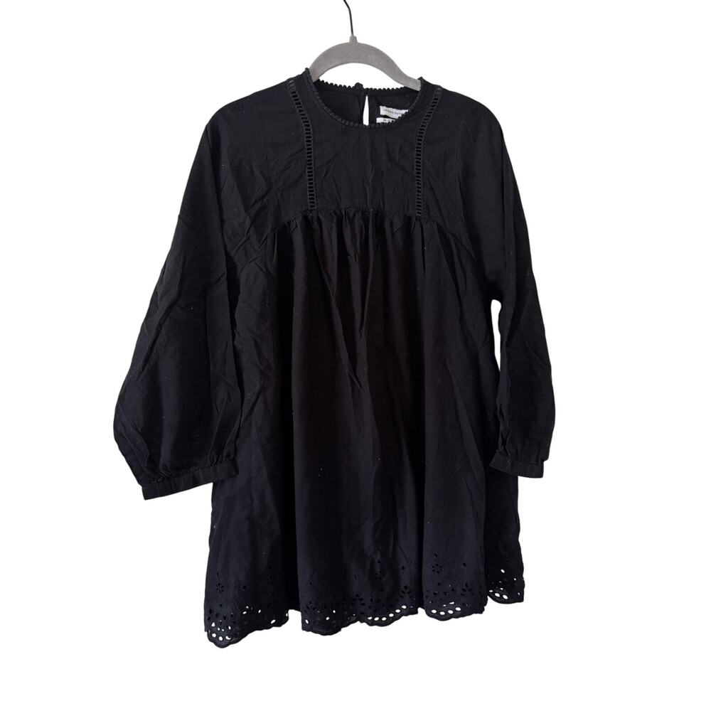 Urban Outfitters Black Eyelet Babydoll Mini Dress Long Sleeve Women’s XS Boho - Picture 3 of 9